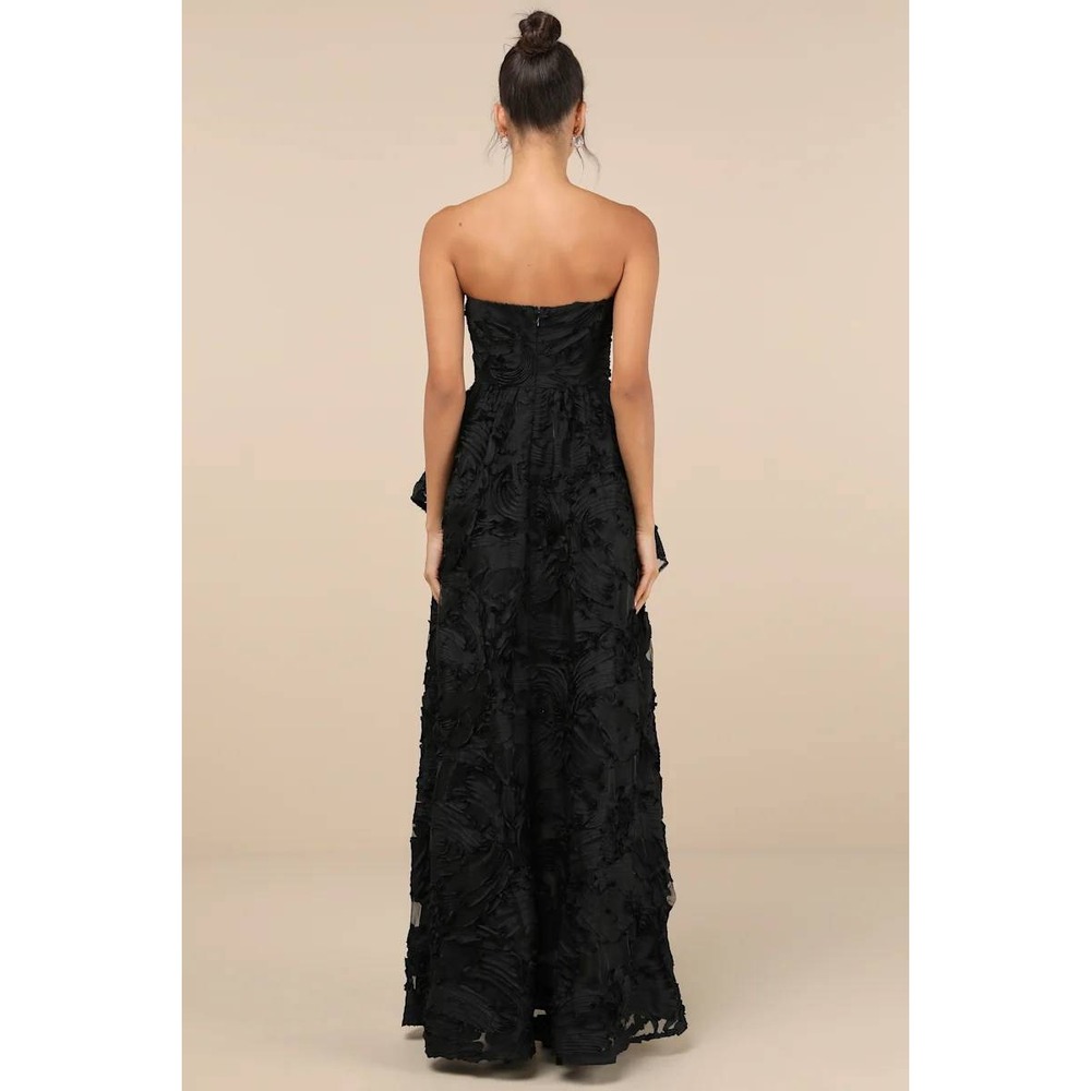 Lulus Majestic Glam Black Strapless Textured High-Low Maxi‎ Dress Size Medium - Picture 4 of 5